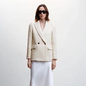 Mango White Tweed Blazer